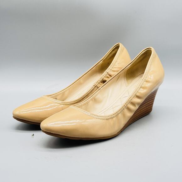 Cole Haan Shoes Womens 5 Beige Patent Wedge Heels Pump Grand OS Classic Slip On - Picture 3 of 9